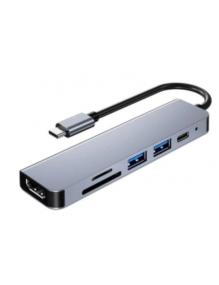 Docking USB Tipo-C 3GO HUB3UCRH4K/ 3xUSB/ 1xUSB Tipo-C/ 1xHDMI/ 1xLector tarjetas/ Gris