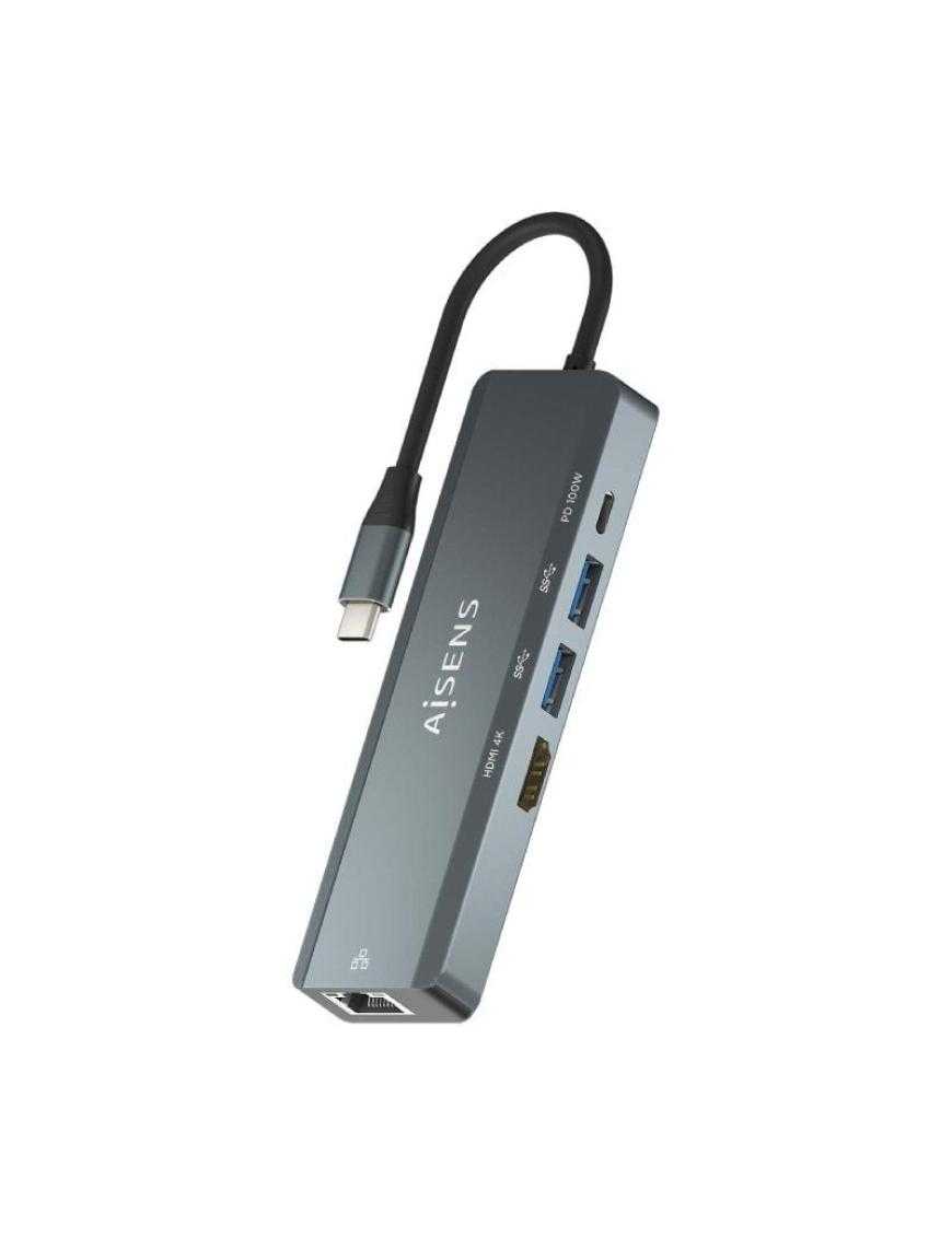 Docking USB Tipo-C Aisens ASUC-5P011-GR/ 1xHDMI/ 2xUSB/ 1xRJ45/ 1xUSB Tipo-C/ 1xUSB Tipo-C PD/ Gris