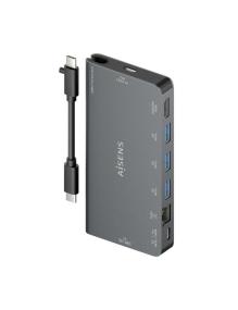 Docking USB Tipo-C Aisens ASUC-8P015-GR/ 1xHDMI/ 3xUSB/ 1xRJ45/ 1xLector Tarjetas / 1xUSB Tipo-C/ Gris