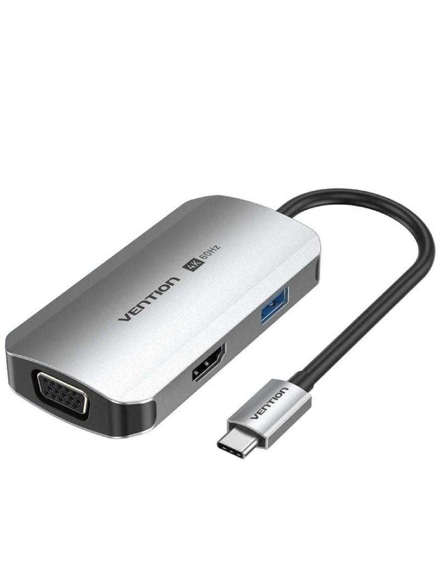 Docking USB Tipo-C Vention TQAHB/ 1xHDMI/ 1xUSB/ 1xVGA/ 1xUSB Tipo-C PD/ Gris