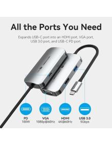 Docking USB Tipo-C Vention TQAHB/ 1xHDMI/ 1xUSB/ 1xVGA/ 1xUSB Tipo-C PD/ Gris