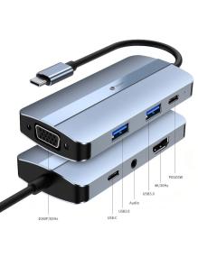 Docking USB Tipo-C Leotec LEDS04/ 2xUSB/ 1xUSB Tipo-C/ 1xUSB Tipo-C PD/ 1xHDMI/ 1xVGA/ 1xAudio/ Azul