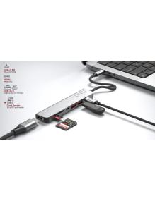 Docking USB Tipo-C Linq LQ48016/ 1xUSB Tipo-C/ 2xUSB/ 1xHDMI 4K/ 1xLector de Tarjeta SD y Micro/ 1xUSB Tipo-C PD/ Gris