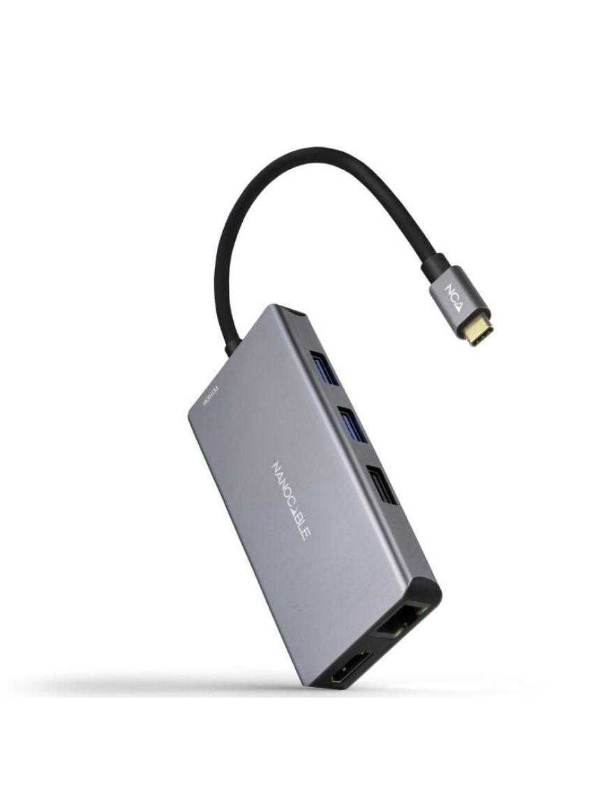 Docking Tipo-C Nanocable 10.16.1009/ 3xUSB/ 2xHDMI 4K/ 1xRJ45/ 1xLector tarjetas/ 1xUSB Tipo-C PD/ Gris