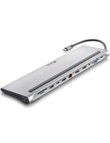 Docking USB Tipo-C NGS WonderDock12/ 3xUSB/ 2xHDMI/ 1xVGA/ 1xRJ45/ 1xLector de Tarjetas/ 1xJack 3.5/ 1xUSB Tipo-C PD/ Gris