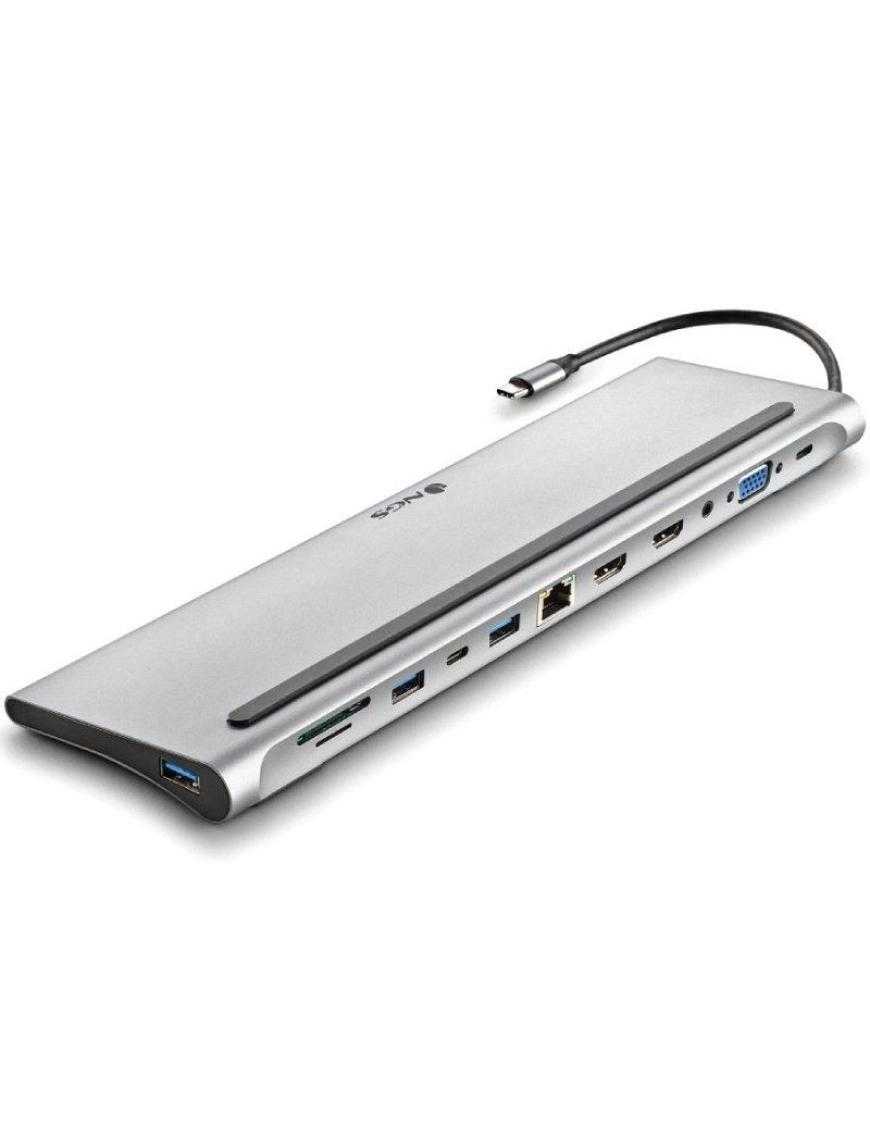 Docking USB Tipo-C NGS WonderDock12/ 3xUSB/ 2xHDMI/ 1xVGA/ 1xRJ45/ 1xLector de Tarjetas/ 1xJack 3.5/ 1xUSB Tipo-C PD/ Gris