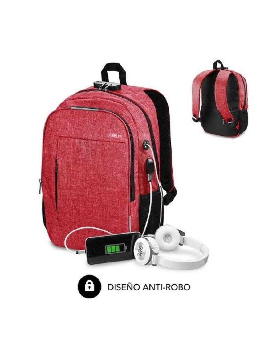 Mochila Subblim Urban Lock para Portátiles hasta 16'/ Puerto USB/ Antirrobo/ Rojo