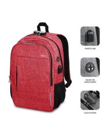 Mochila Subblim Urban Lock para Portátiles hasta 16'/ Puerto USB/ Antirrobo/ Rojo