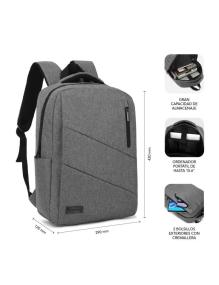 Mochila Subblim City Backpack para Portátiles hasta 15.6'/ Puerto USB/ Gris