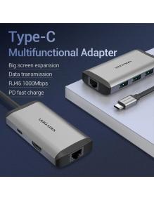 Docking USB Tipo-C Vention CNCHB/ 1xHDMI/ 3xUSB/ 1xUSB Tipo-C PD/ 1xRJ45/ Gris