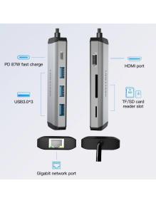 Docking USB Tipo-C Vention CNDHB/ 1xHDMI/ 3xUSB/ 1xUSB Tipo-C PD/ 1xRJ45/ 1xLector tarjetas/ Gris