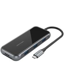 Docking USB Tipo-C Vention TFLHB/ 1xHDMI 4K/ 3xUSB/ 1xRJ45/ 1xLector de Tarjetas/ 1xTRRS 3.5/ 1xUSB Tipo-C PD/ Gris