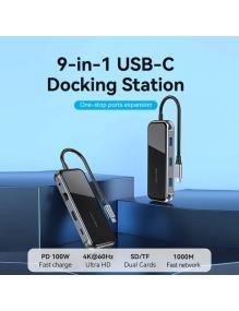 Docking USB Tipo-C Vention TFLHB/ 1xHDMI 4K/ 3xUSB/ 1xRJ45/ 1xLector de Tarjetas/ 1xTRRS 3.5/ 1xUSB Tipo-C PD/ Gris