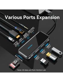 Docking USB Tipo-C Vention TFLHB/ 1xHDMI 4K/ 3xUSB/ 1xRJ45/ 1xLector de Tarjetas/ 1xTRRS 3.5/ 1xUSB Tipo-C PD/ Gris