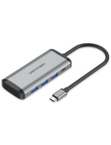 Docking USB Tipo-C Vention TGRHB/ 3xUSB/ 1xLector Tarjetas/ 1xUSB Tipo-C PD/ Gris