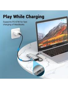 Docking USB Tipo-C Vention TGRHB/ 3xUSB/ 1xLector Tarjetas/ 1xUSB Tipo-C PD/ Gris