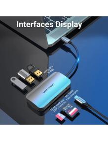 Docking USB Tipo-C Vention TNHHB/ 3xUSB/ 1xUSB Tipo-C PD/ 1xLector Tarjetas SD y MicroSD/ Gris