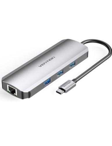 Docking USB Tipo-C Vention TOKHB/ 1xHDMI/ 3xUSB/ 1xUSB Tipo-C PD/ 1xRJ45/ 1xLector Tarjetas SD y MicroSD/ Gris