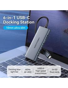 Docking USB Tipo-C Vention TOOHB/ 1xHDMI/ 3xUSB/ 1xLector Tarjetas SD y MicroSD/ Gris