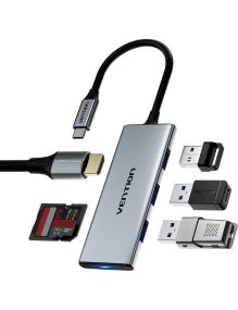 Docking USB Tipo-C Vention TOPHB/ 1xHDMI/ 3xUSB/ 1xLector Tarjetas SD y MicroSD/ Gris