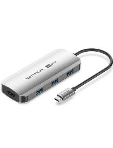 Docking USB Tipo-C Vention TQDHB/ 1xHDMI 4K/ 3xUSB/ 1xUSB Tipo-C PD/ Gris