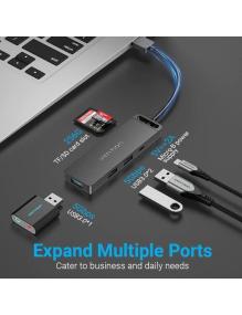 Docking USB 3.0 Vention CHVBB/ 3xUSB/ 1xMicroUSB PD/ 1xLector Tarjetas/ Negro