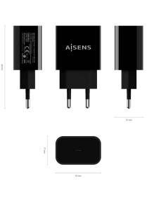 Cargador de Pared Aisens A110-0538/ 1xUSB Tipo-C PD3.0/ 20W/ Negro