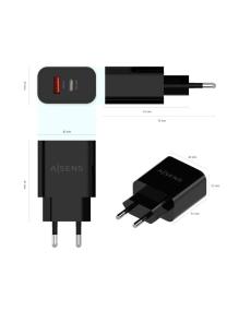 Cargador de Pared Aisens A110-0682/ 1xUSB Tipo-C/ 1x USB/ 20W