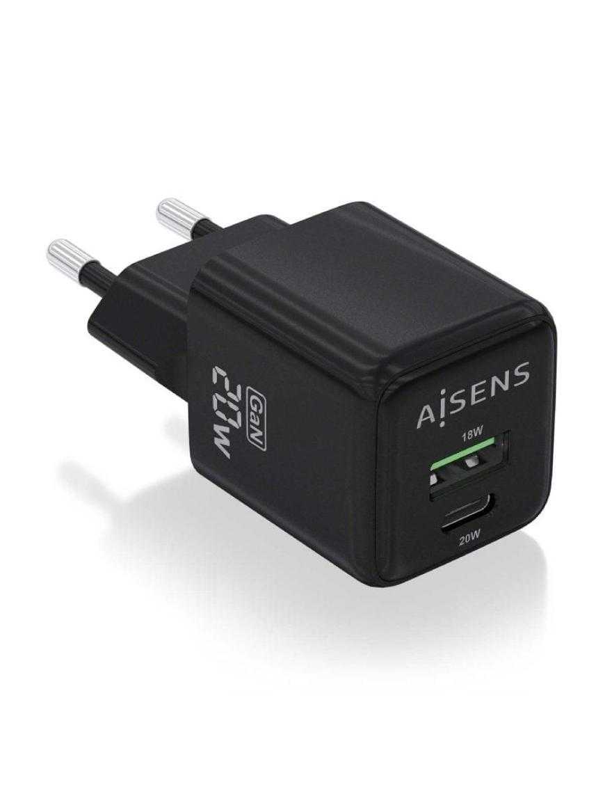 Cargador Gan de Pared Aisens ASCH-20W2P011-BK/ 1xUSB Tipo-C/ 1xUSB/ 20W