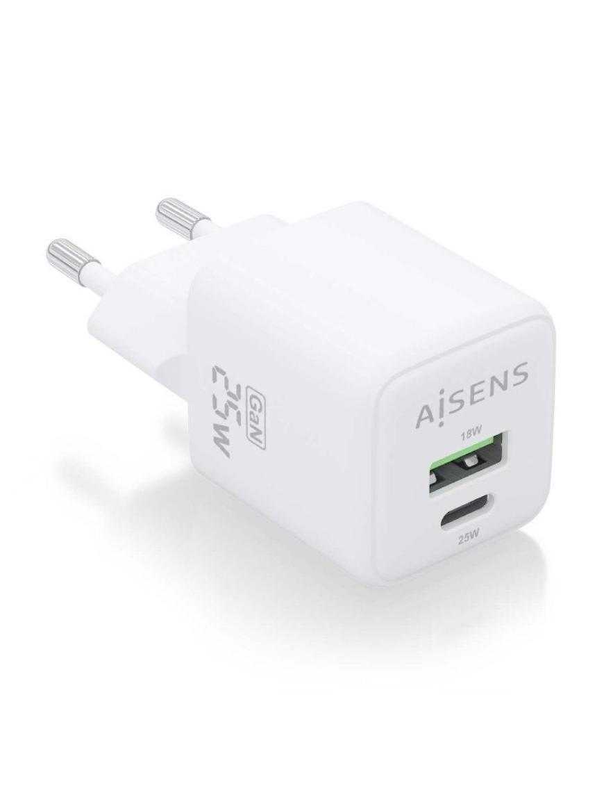 Cargador Gan de Pared Aisens ASCH-25W2P014-W/ 1xUSB Tipo-C/ 1xUSB/ 25W