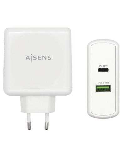 Cargador de Pared Aisens ASCH-2PD30QC-W/ 1xUSB Tipo-C/ 1x USB/ 48W