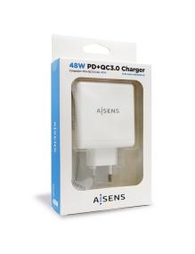 Cargador de Pared Aisens ASCH-2PD30QC-W/ 1xUSB Tipo-C/ 1x USB/ 48W