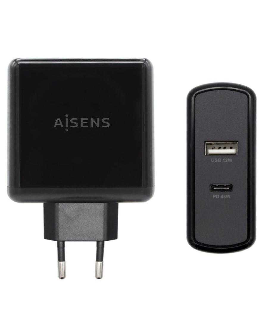 Cargador de Pared Aisens ASCH-2PD45A-BK/ 1xUSB Tipo-C/ 1x USB/ 57W