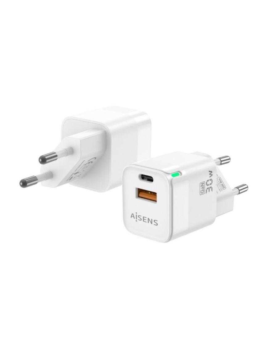 Cargador Gan de Pared Aisens ASCH-30W2P004-W/ 1xUSB Tipo-C/ 1xUSB/ 30W