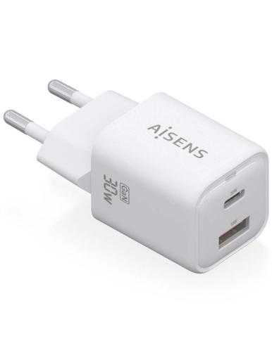 Cargador Gan de Pared Aisens ASCH-30W2P020-W/ 1xUSB Tipo-C/ 1xUSB/ 30W