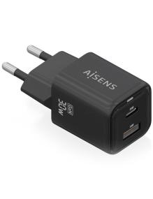 Cargador Gan de Pared Aisens ASCH-30W2P021-BK/ 1xUSB Tipo-C/ 1xUSB/ 30W