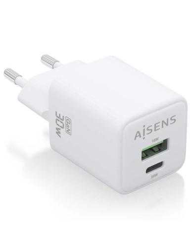 Cargador Gan de Pared Aisens ASCH-30W2P037-W/ 1xUSB Tipo-C/ 1xUSB/ 30W