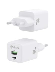 Cargador Gan de Pared Aisens ASCH-30W2P037-W/ 1xUSB Tipo-C/ 1xUSB/ 30W