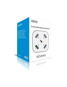 Cargador de Mesa Aisens ASCH-5PQC-W/ 1xUSB Tipo-C/ 4xUSB/ 48W