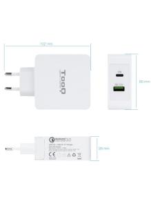 Cargador de Pared TooQ TQWC-2SC03WT/ 1xUSB Tipo-C/ 1xUSB/ 48W