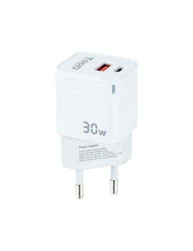 Cargador de Pared TooQ TQWC-GANQCPD30WT/ 1xUSB Tipo-C/ 1xUSB/ 30W