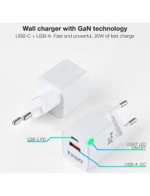 Cargador de Pared TooQ TQWC-GANQCPD30WT/ 1xUSB Tipo-C/ 1xUSB/ 30W