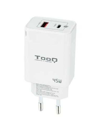 Cargador Gan de Pared TooQ TQWC-GANQCPD45WT/ 1xUSB Tipo-C/ 1xUSB/ 45W