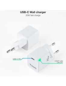 Cargador de Pared TooQ TQWC-PD20WT/ 1xUSB Tipo-C/ 20W/ Blanco