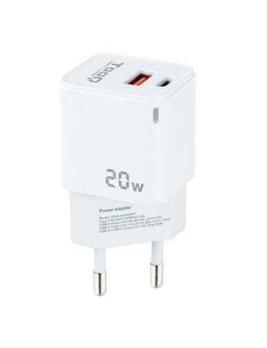 Cargador de Pared TooQ TQWC-QCPD20WT/ 1xUSB-Tipo C/ 1x USB/ 20W/ Blanco