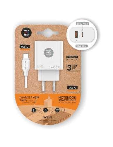 Cargador Gan de Pared Tech One Tech GaN PD TEC2273 / 1xUSB Tipo-C/ 1x USB/ 65W