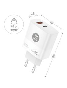 Cargador Gan de Pared Tech One Tech GaN PD TEC2273 / 1xUSB Tipo-C/ 1x USB/ 65W