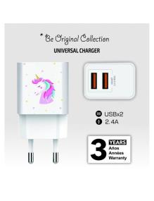 Cargador de Pared Tech One Tech Unicornio Dream/ 2xUSB/ 2.4A/ Blanco