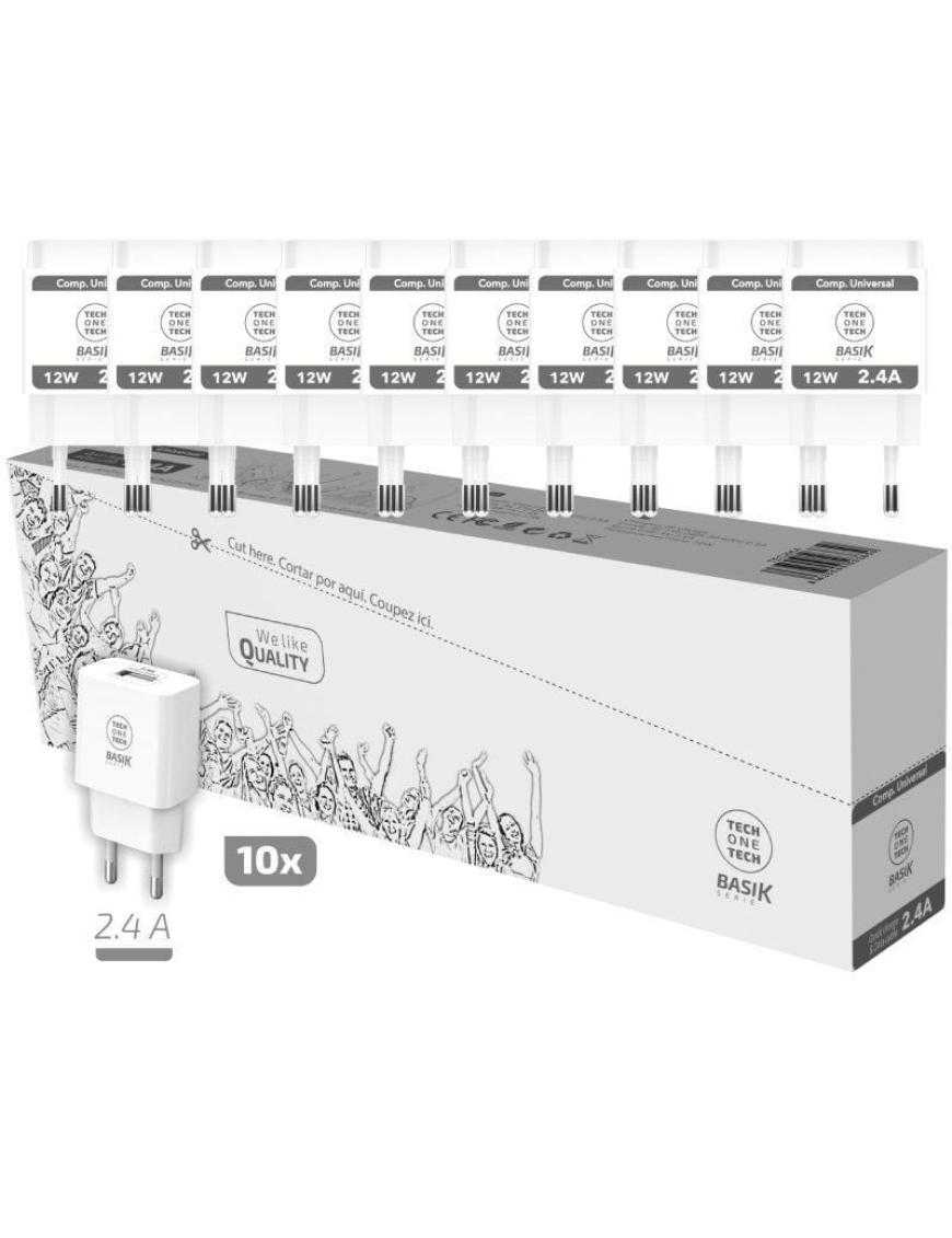 Pack 10 Cargadores de Pared Tech One Tech Basik TEC2954/ 1xUSB/ 12W