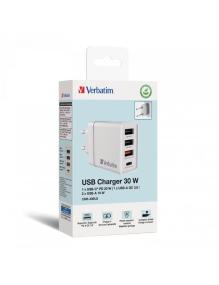 Cargador de Pared Verbatim CHR-30EU2/ 1xUSB Tipo-C/ 3xUSB/ 30W